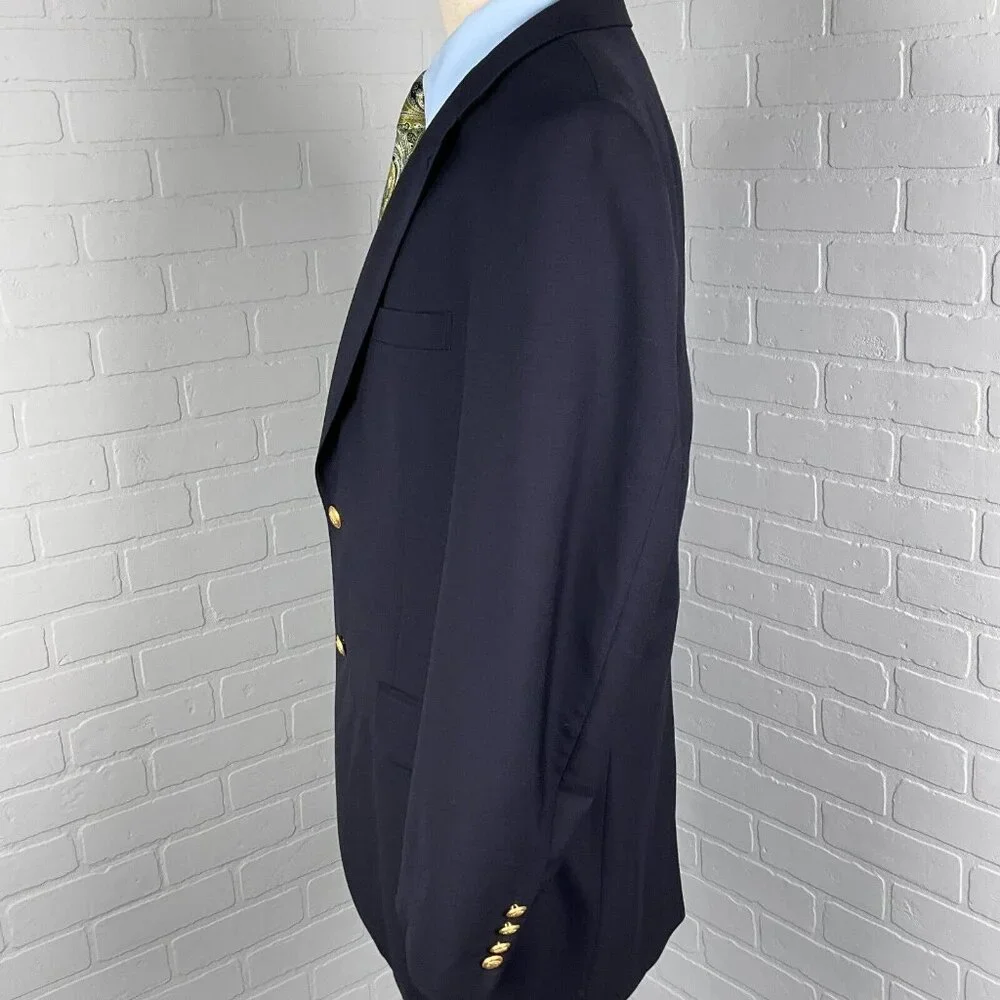 Jos A Bank Blazer Men 41R Blue Gold Shield Button Executive Classic‎ Wool Jacket